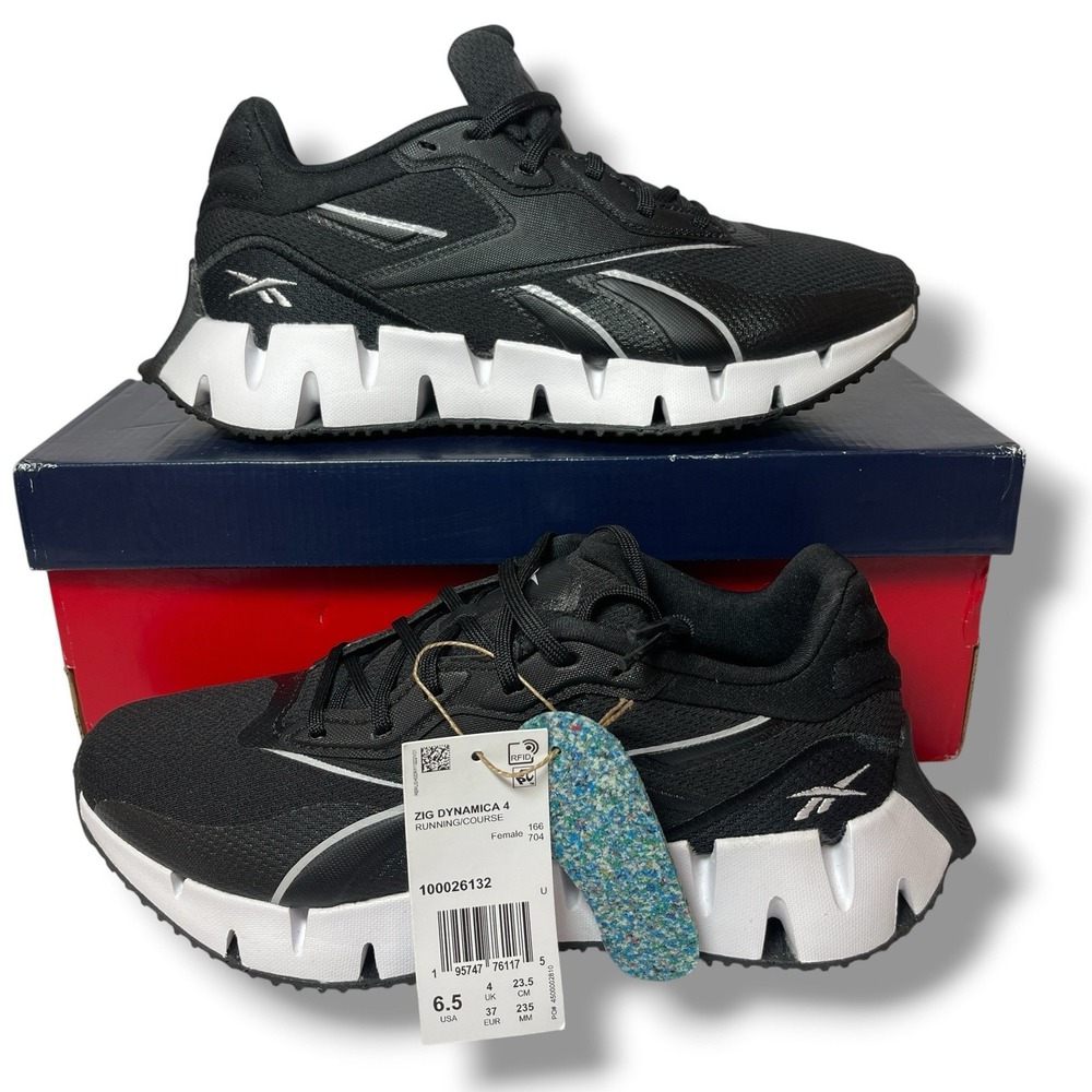 Reebok Zig Dynamica 4 Women's Running Athletic Shoes -Black/White-US Women's 6.5